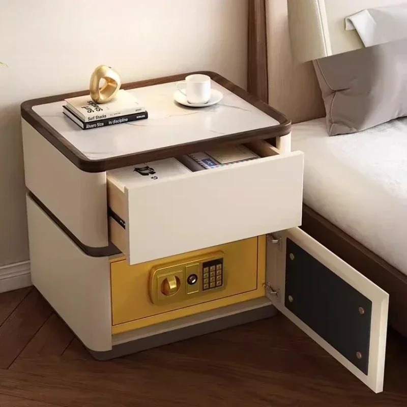 Stable Solid wood bedside table Home bedroom Bedside table Modern simple locker Two pumping cabinets Safe