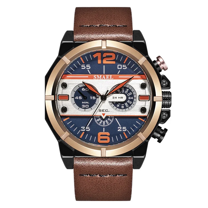 Smael Smael 남성용 비즈니스 패션 레트로 다기능 시계, 개성 트렌드 3 핀 방수 쿼츠 시계