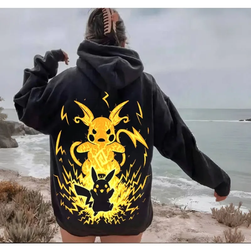 

Толстовка с рисунком Покемона в стиле аниме Пикачу, мужская и женская осенне-зимняя новинка Y2K Harajuku, повседневный свитер большого размера, топ с длинными рукавами