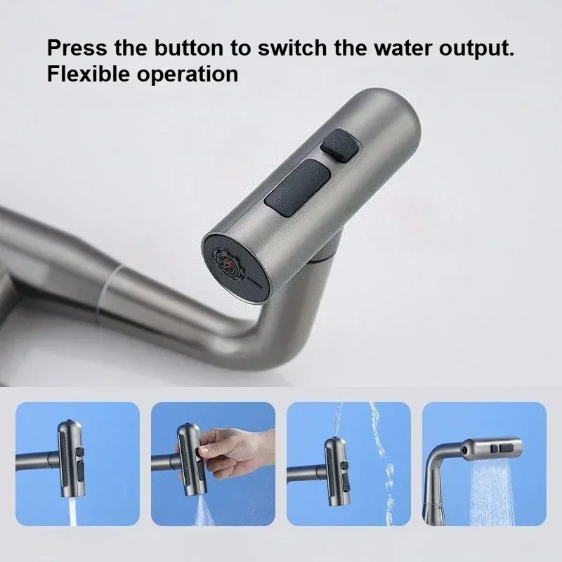 

4 Modes Spray Faucets 360°Rotation Basin Sink Faucet Deck Mounted Bathroom Stainless Steel Mixer Faucet Hot and Cold Water Tap
