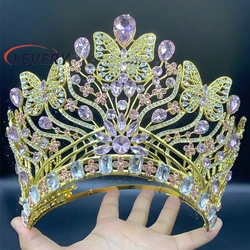 Levery Tiaras Miss Universe Rhinestones Crown Luxury Butterfly Shaped Tiaras for Women