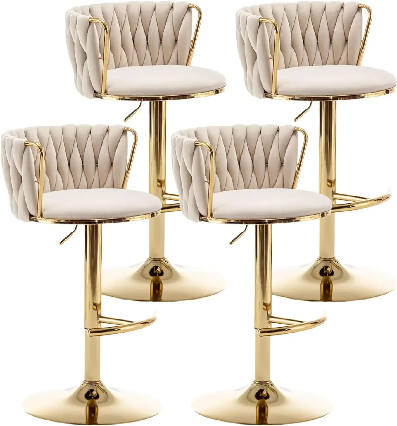 

Woven Stools Set of 4 Counter Height Stools with Low Back Gold Swivel Stools for Kitchen Island Bar Pub Easy to Assemble