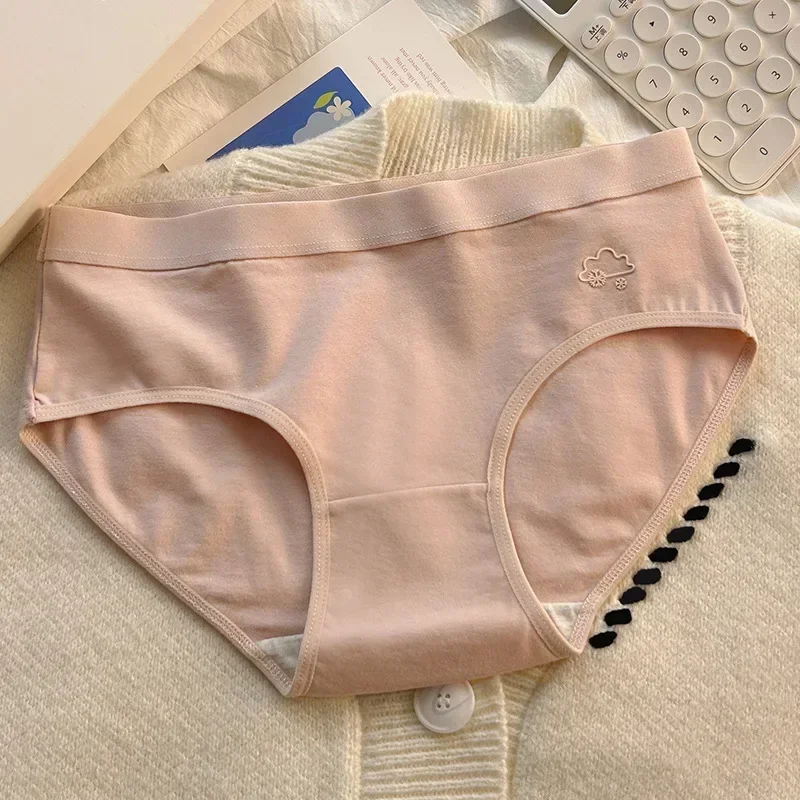 Soft Cotton Women Panties Macaron Color Cute Weather Pattern Mid-waist Underwear Triangle Panties Female Seamless Knitted Briefs