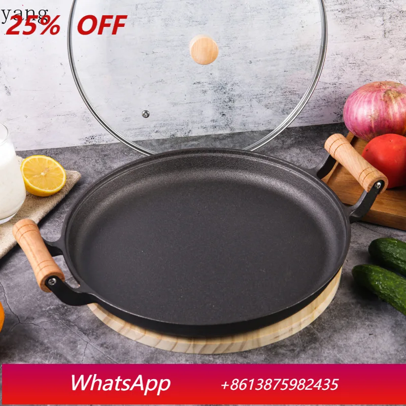 

LH Thickened Cast Iron Flapjack Pan Uncoated Nonstick Rotisserie Frying Pan Multifunctional Breakfast