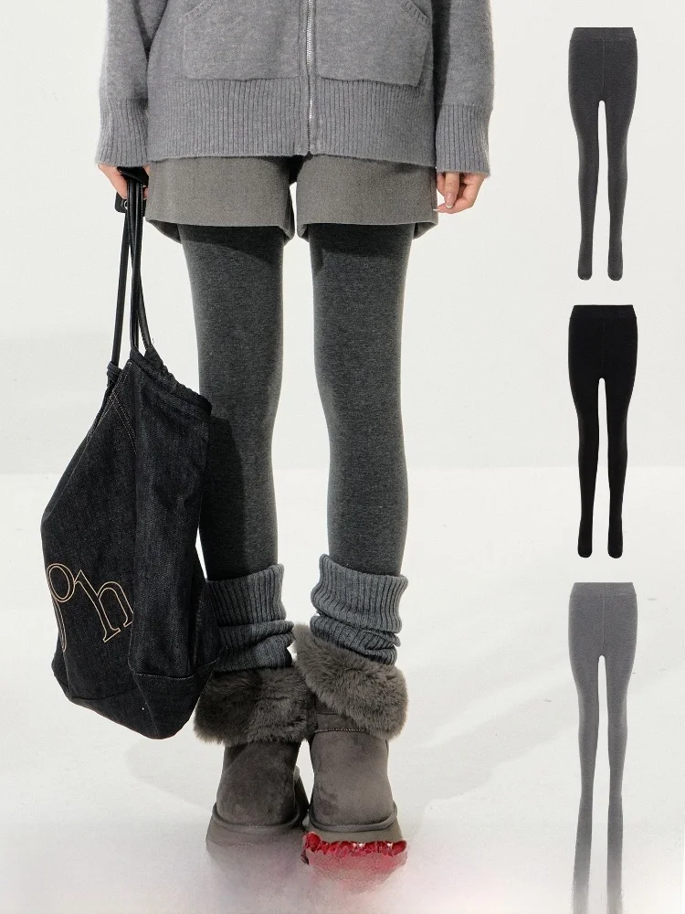 

ELEVEN SP Women's Fce Lined Footed Tights High Elastici Long Pants Inner Wear Slimming Leggings Casual Polyester Blend