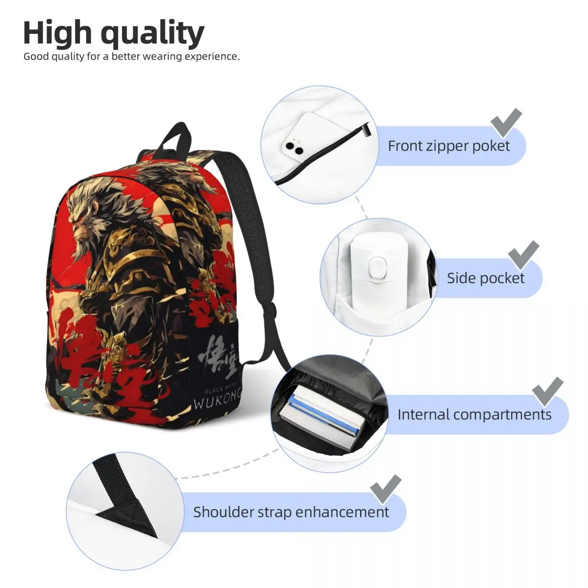 Mochila Black Myth Wukong Monkey King para hombre y mujer, bolso de hombro para ordenador portátil chino, bolsa de negocios para escuela secundaria, juego de día