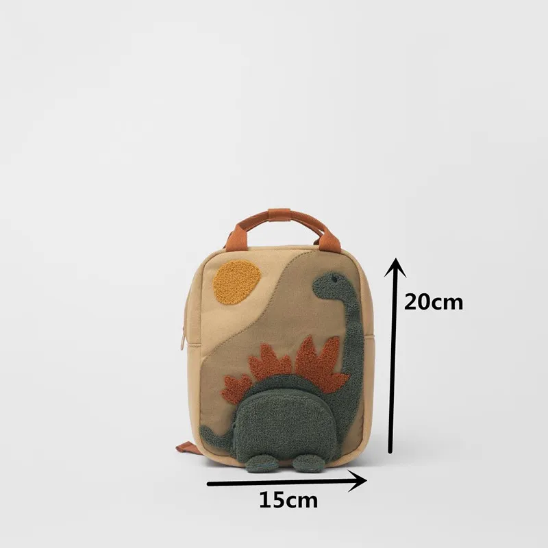 New Embroidery Sun Long Neck Small Dinosaur Backpack Hook Hair Embroidered Cartoon Canvas Kindergarten Children Backpack