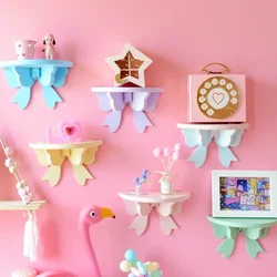 Kawaii Pink Bow Wooden Bedroom Shelf Wall-Mounted Cosmetic Storage Rack Girly Heart Room Decor Shelf Cute Wall Storage