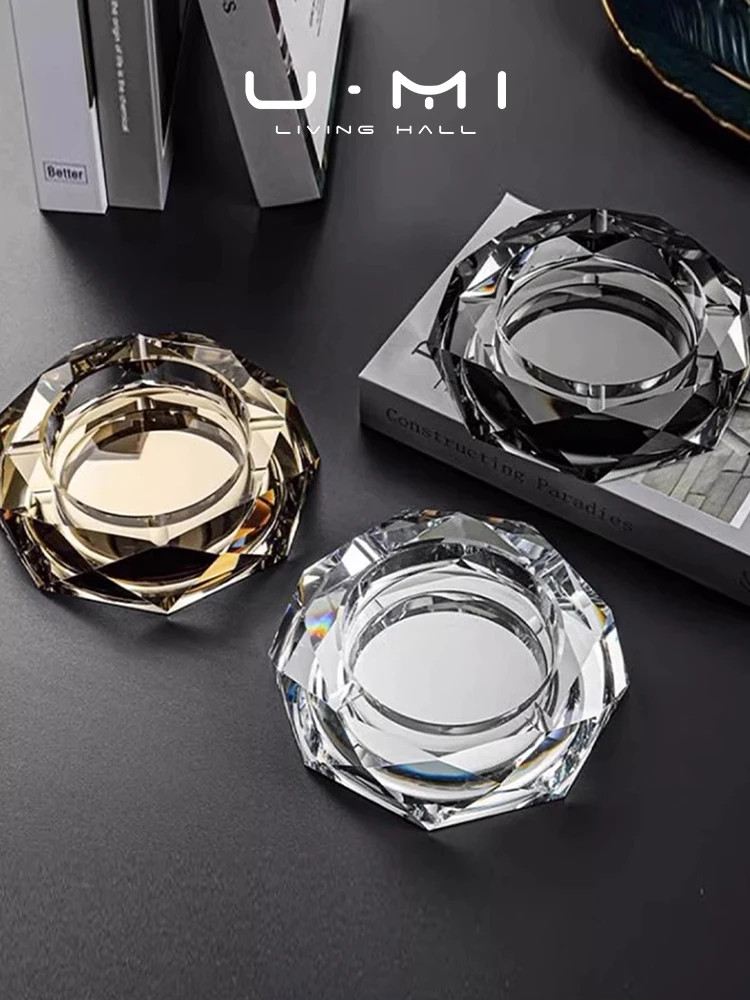 Creative Crystal Glass Octagonal Ashtray U Mi LIVING Luxury Trendy Home Use Ashtray Festive Gifts Fashionable Accessories