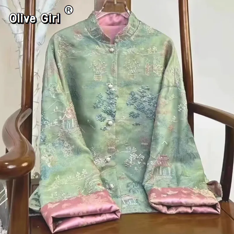 

Olivegirl Embroidery Jacket Traditional Chinese Clothing Cheongsams Two-way Wear Women's Tang Style Brocade Buckle Top