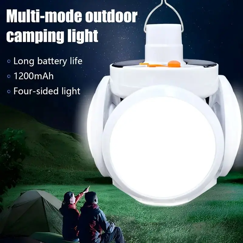 1 Solar Folding Light Strip Hook Portable Charging LED Light Bulb Camping Portable Flashlight Suitable for Outdoor Courtyards