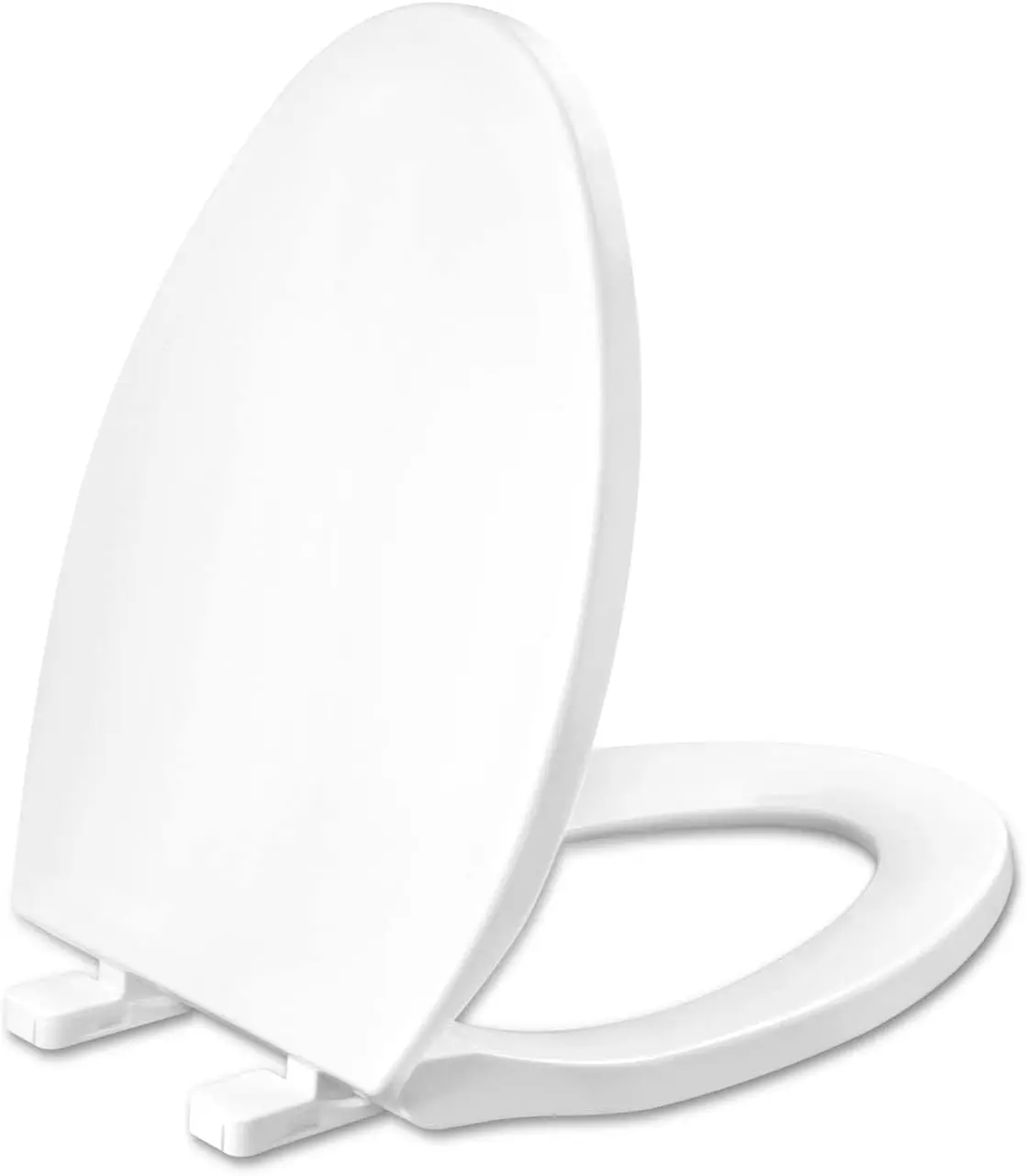 

Elongated Toilet Seat with Slow Close Hinges, Four Bumpers, Two Sets of Parts, White Plastic