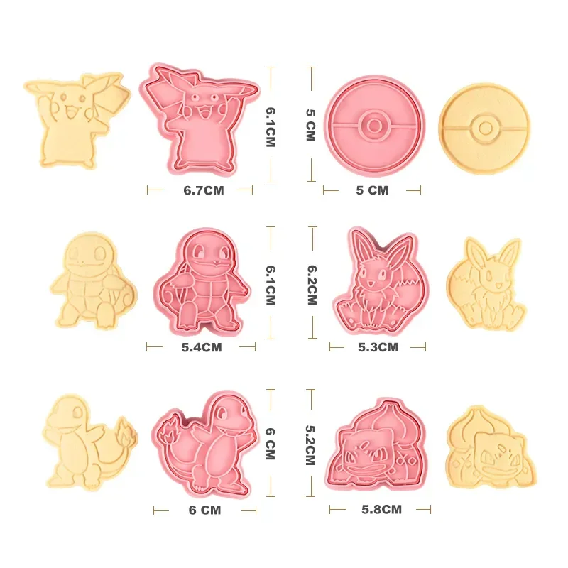 6 Pcs/set Cookie Mould 3d Cartoon Anime Figure Pikachu Charmander Squirtle Bulbasaur DIY Baking Mold Party Accessories