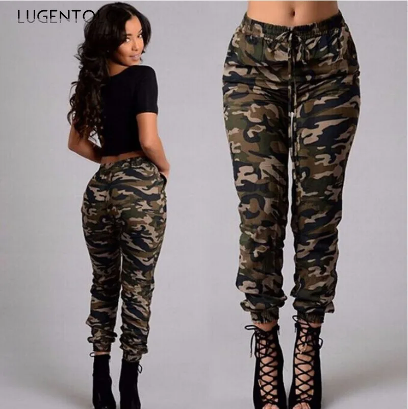 

Lugentolo Women Camouflage Casual Pants Camouflage Elasticity Waist Fashion Lady Spring Summer Large Size Street Pencil Pants