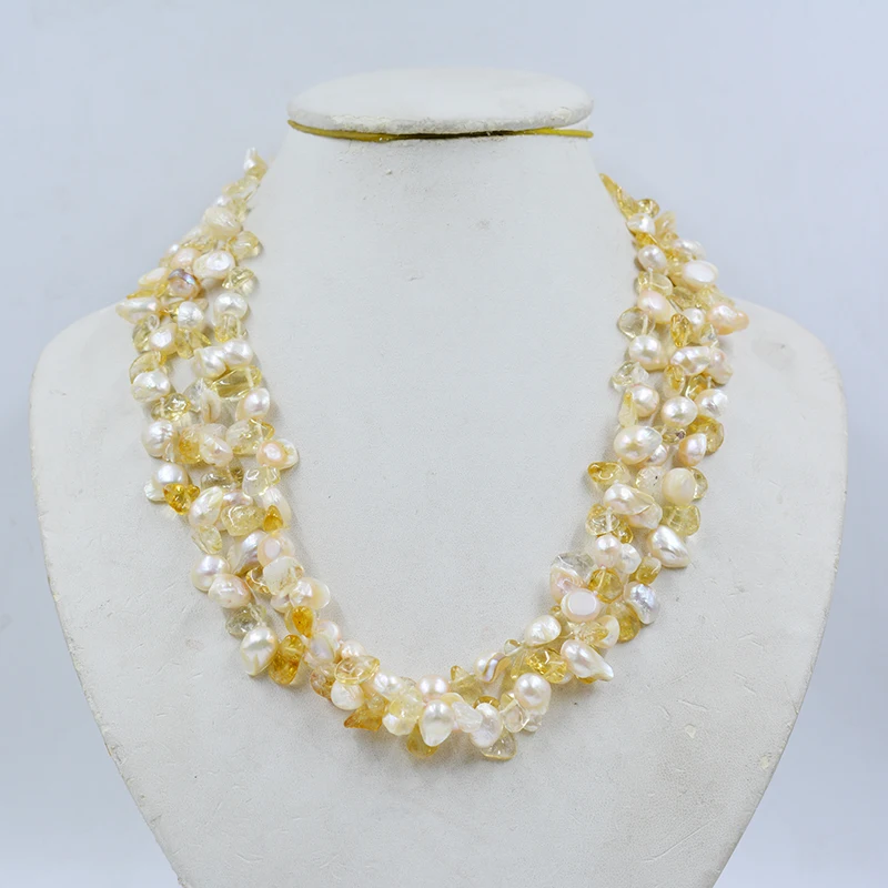 

3 strands of natural Baroque pearls/natural irregular crystal necklace. Classic Birthday Gift for Thirty Year Old Women 19”