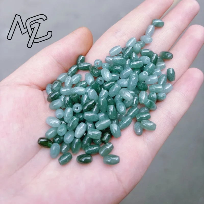 10PC Jade Blue Water Rice Beads 5*8mm Natural Emerald Accessories DIY Bangle Jewellery Fashion Hand-Carved Necklace Luck Amulet