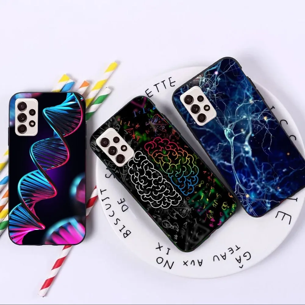 DNA Brain Neuron Mobile Phone Case for Samsung A91 A81 A73 A72 A71 A30S A20 A12 A13 A52 A53 4G 5G Black Soft Phone Cover Funda