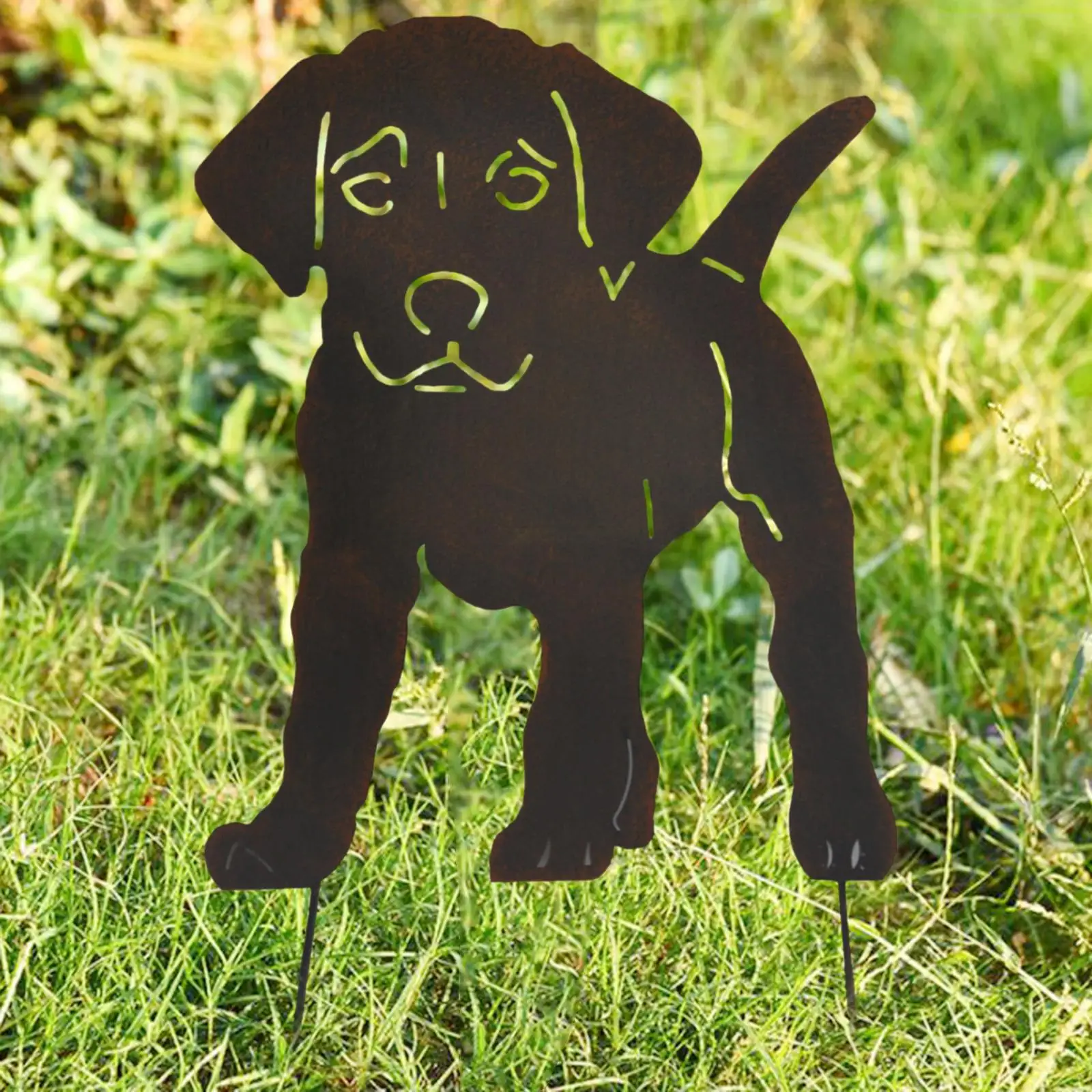 Christmas Dog Silhouette Stake Iron Garden Statue Metal Decorative Sculpture for Outdoor Yard Patio Courtyard Home Art
