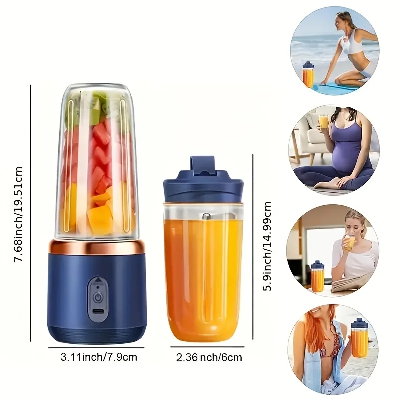 400ml Electric Blender Dual Cup Fruit Juicer Handheld USB Quick Charge Juicer Apply for Fruit Vegetables Family Party Travelling