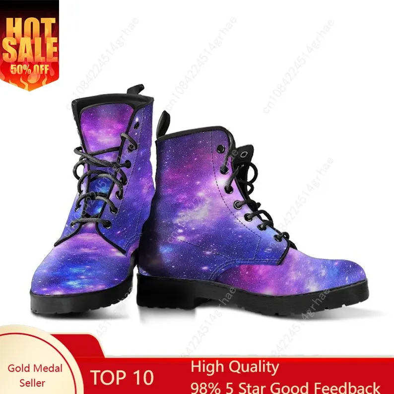 

Galaxy Leather Boots / Galaxy Handcrafted Custom Print / Men's Women's Winter Boots / Galaxy Lover Gift