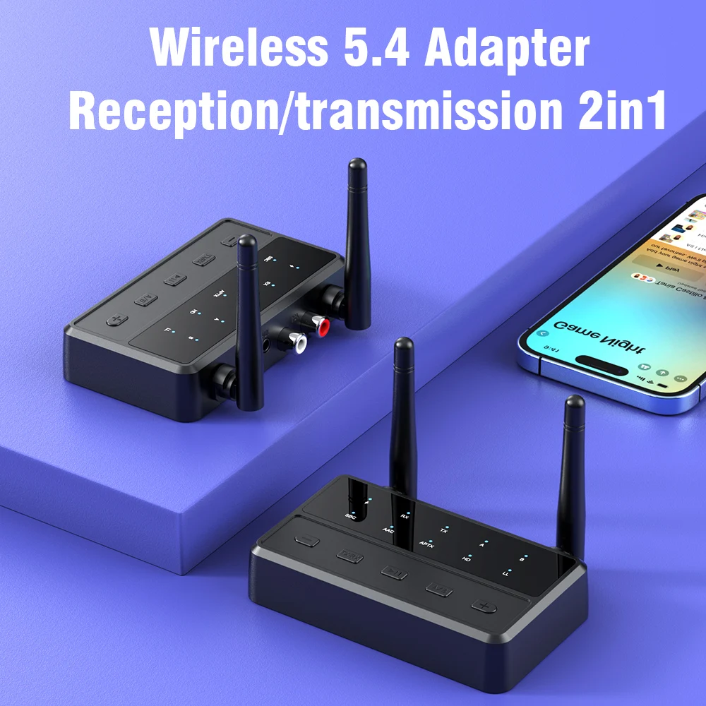 New 2 in 1 Bluetooth 5.4 Audio Transmitter Receiver 3.5MM AUX RCA AptX-Adaptive AD/HD/LL AAC HiFi Stereo Music Wireless Adapter