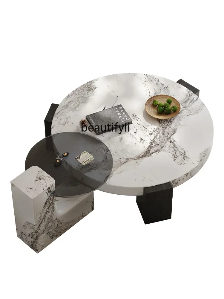 

Simple creative living room art designer Italian minimalist light luxury apartment size round marble