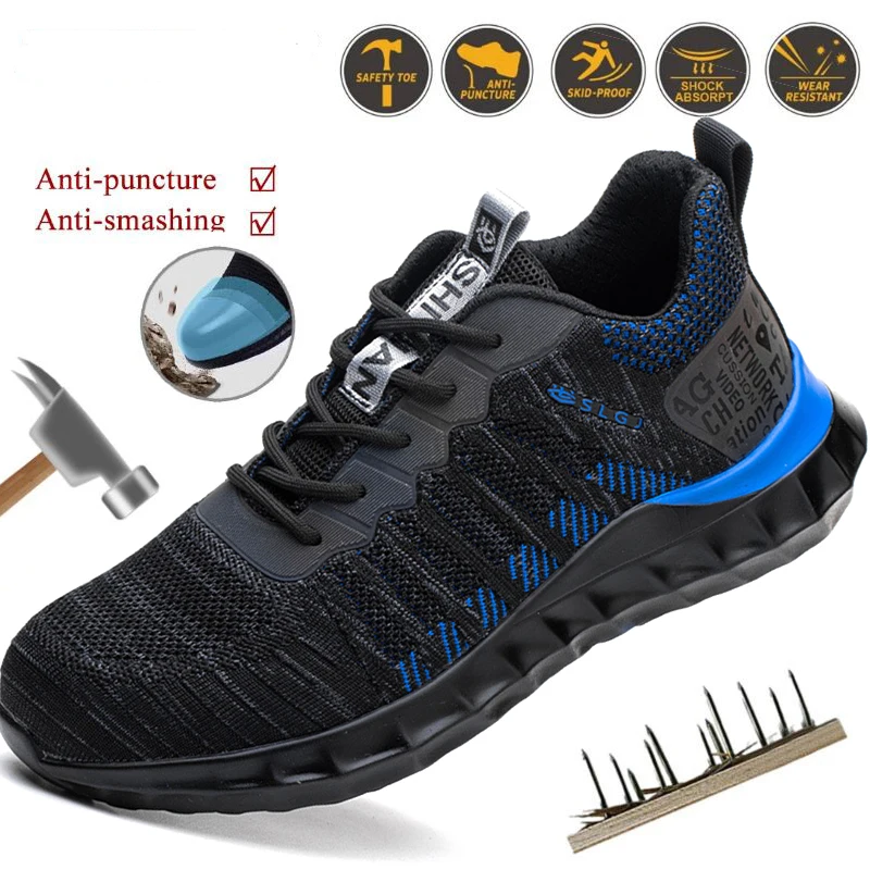 New summer men's breathable casual fly woven protective shoes steel toe work shoes men's anti-puncture safety shoes work shoes