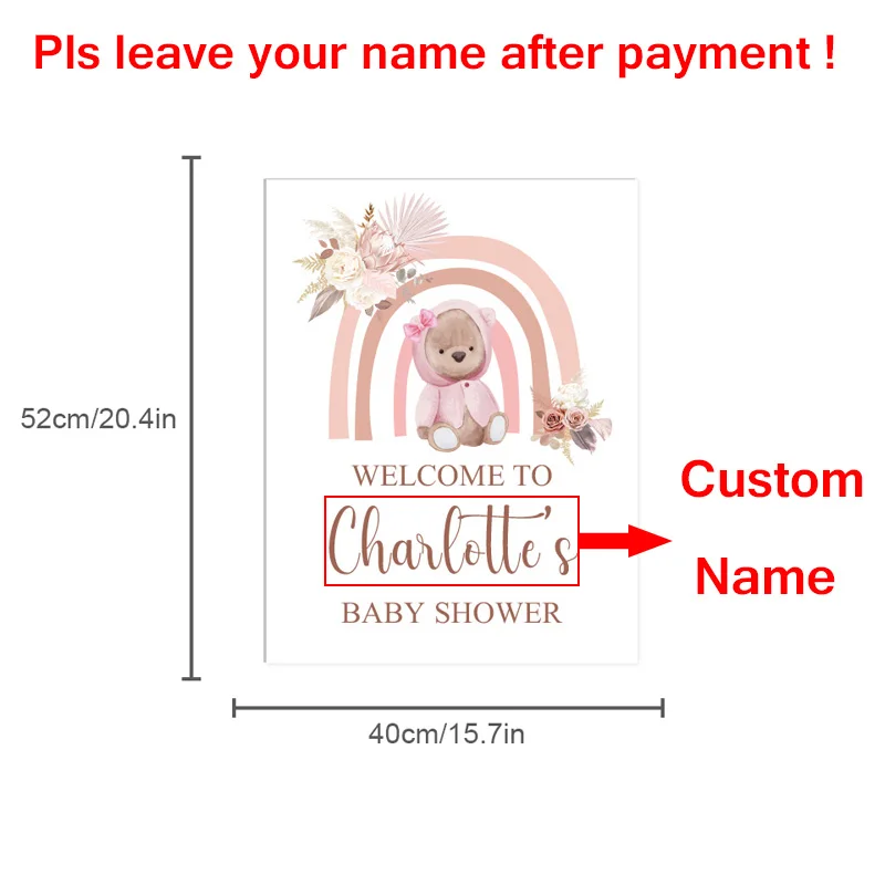 Custom Baby Shower Welcome Sign Custom Name Date Teddy Bear Baby Shower Welcome Sign for Wedding Birthday Party Direction Signs