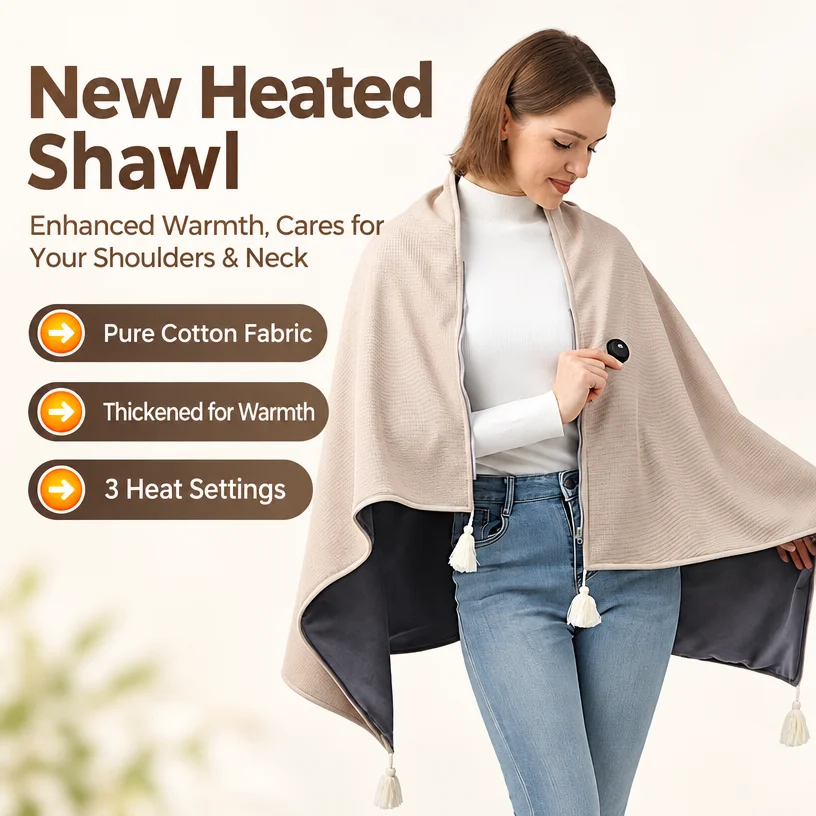 2026 New USB All-Cotton Electric Blanket Shawl, Portable and Comfortable Nap Throw, Three-Level Temperature Adjustment