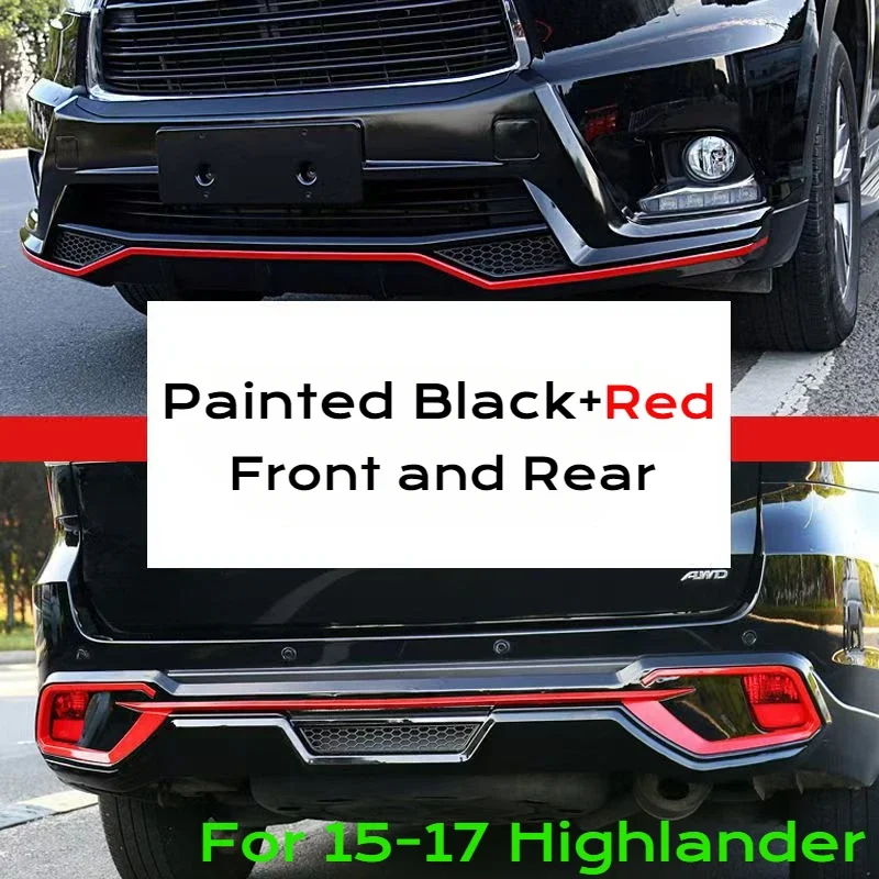 Car-styling For 2015-2017 Toyota Highlander Front + Rear Bumper Protector Guard Plate ABS Plastic Black Red