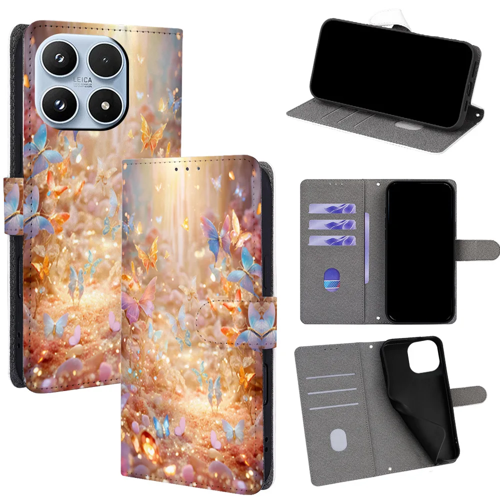 

Colorful Butterfly Magnetic Flip Phone Cover for Xiaomi 13 15 Ultra 15T 14T 13 12X 12S 11T Pro with Built-in Wallet Card Slots