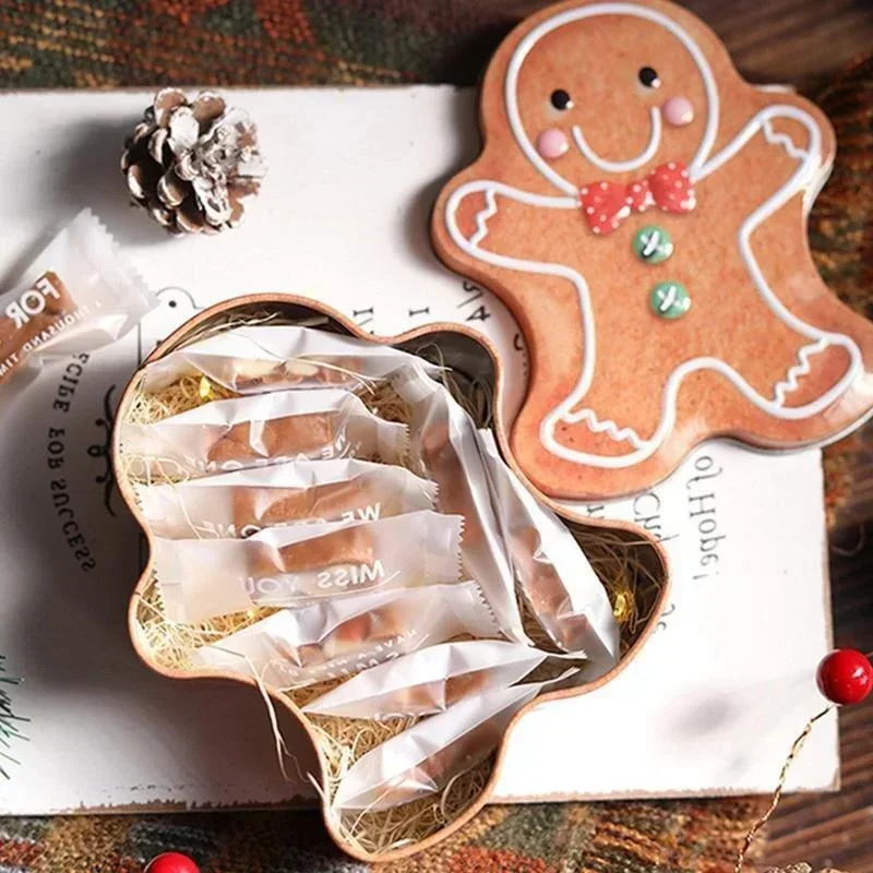 Christmas Decoration Creative Storage Box Gingerbread Man Candy Box Iron Gift Box Holiday Home Decoration New Year Gift Box
