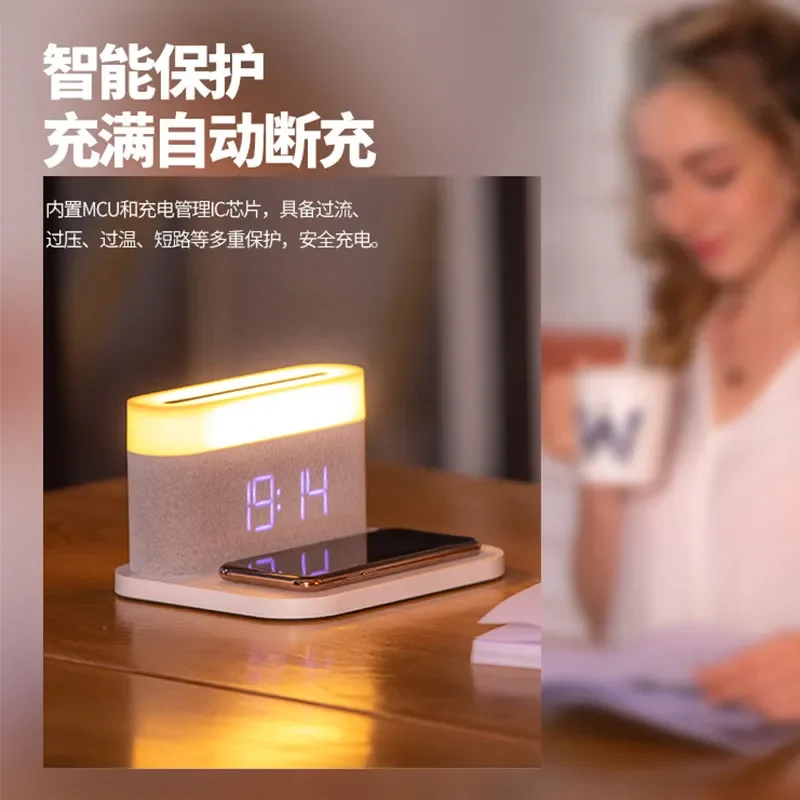 15W Wireless Charger 3 in 1 Magnetic Fast Charging Station with LED Night Light Touch Dimming Digital Time Display for iPhone