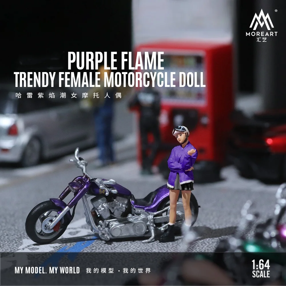 MoreArt 1/64 Purple Painted Motorcycle - Pretty Girl Resin doll model set