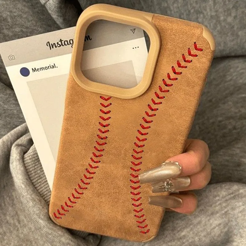 Baseball Stripe Bonded Leather Phone Case For iPhone 16 Pro Max 15 14 Plus 13 12 11 XS X XR Shockproof Bumper Back Cover Fundas