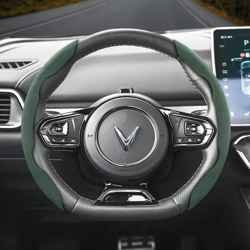

Suitable for Vinfast Anti-Slip Buckle Segmented Suede Steering Wheel Cover Vf 3 5 6 7 E34 8 9 Herio Limo Green and Other Models, Black, Red, Mocha Color Car Accessories
