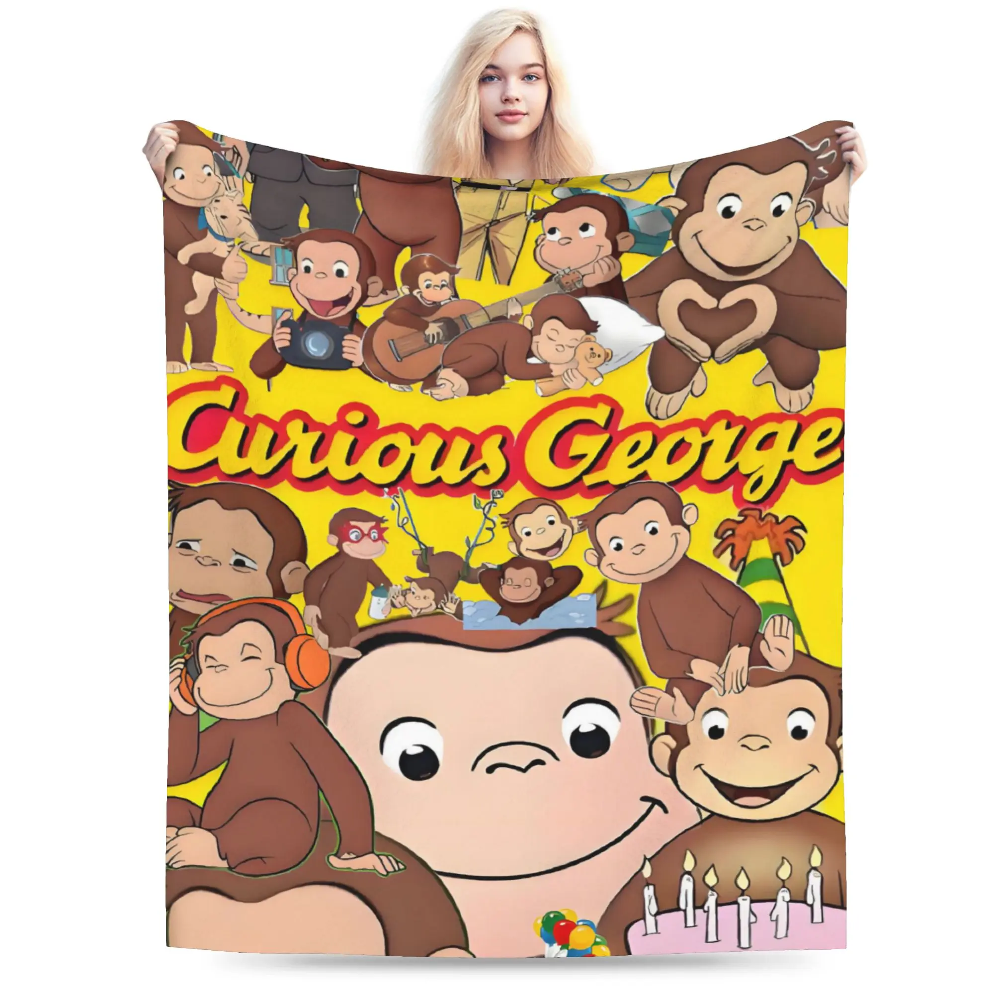 Custom Anime C-Curious G-Georges Blankets Warm Flannel Funny Monkey  Throw Blanket for Home Sofa Office Travel
