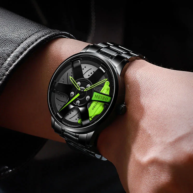 Free Shipping New Fashion Man Luxury Leather Watch Men Sports Car Wheel Hub Stainless Steel Quartz Watches Gifts Reloj Hombre