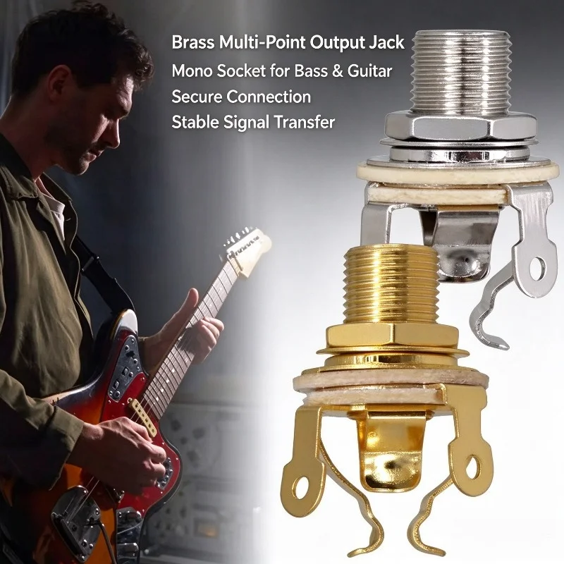 Brass Mono Output Jack Gold Silver Multi Point Socket for Electric Guitar Bass Active Pickup Instrument Repair Replacement Part