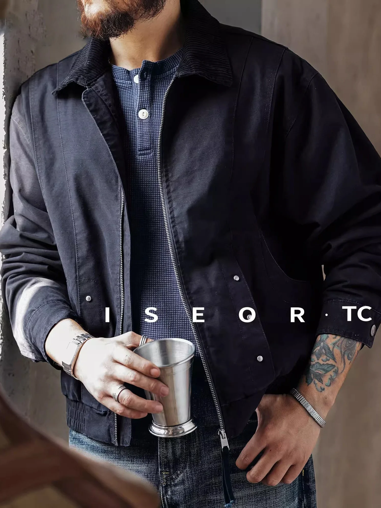

Large Size American Retro Barn Texture Jaet Men's Spring Autumn New Splicing Collar Workwear Casual Jaet Breathable