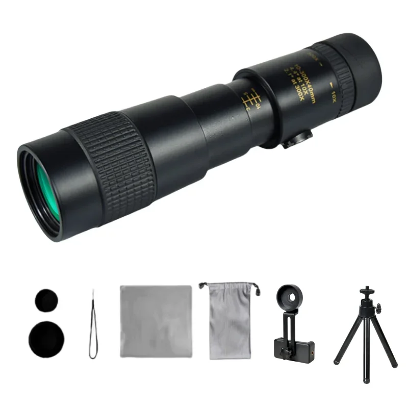 

High definition monocular telescope 10-300x40 zoom with tripod phone holder suitable for camping and hiking monocular telescope