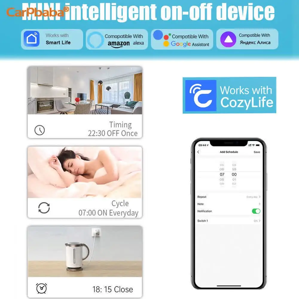 Cozylife Smart WiFi Mini Control Switch Remote Switch Timing APP Control For Smart Home Automation