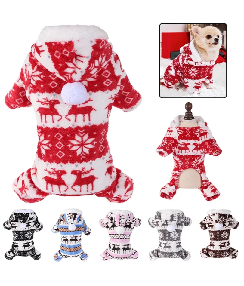 

Winter Dog Christmas Jumpsuit Clothes Warm Plush Pet Pajamas for Small Medium Dogs Cats Overalls Puppy York Chihuahua Onesies