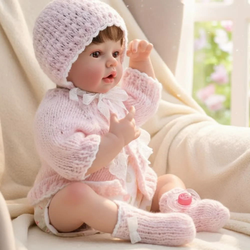 Cloveray Authentic High-Quality Vinyl Rebirth Doll Female Pink Knit Clothing Realistic Doll Collection Children's Birthday Gifts