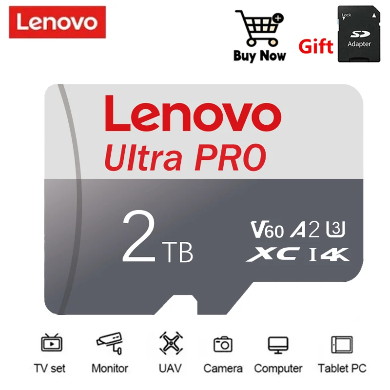 Lenovo 2TB 1TB mikro TF/SD kart sınıf 10 V60 A2 SD kart 256GB hafıza kartı 128GB 512GB TF kart için telefon/kamera/tablet/Drone