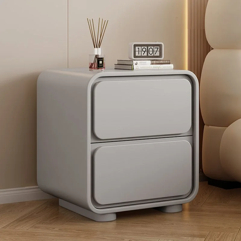 

Cream Style Bedside Cabinet Leather Simple Modern Small Bedroom Solid Wood Installation-free Storage Cabinet Nightstands Mesas