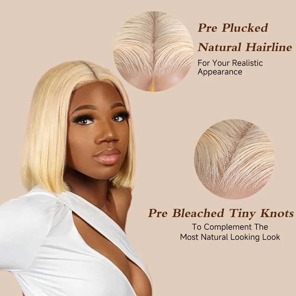 Blonde Human Hair Bob Wig for Black Women 100% Human Hair Bob Wig 13x4 HD Transparent Lace Front Wigs Remy 613 Lace Frontal Wig