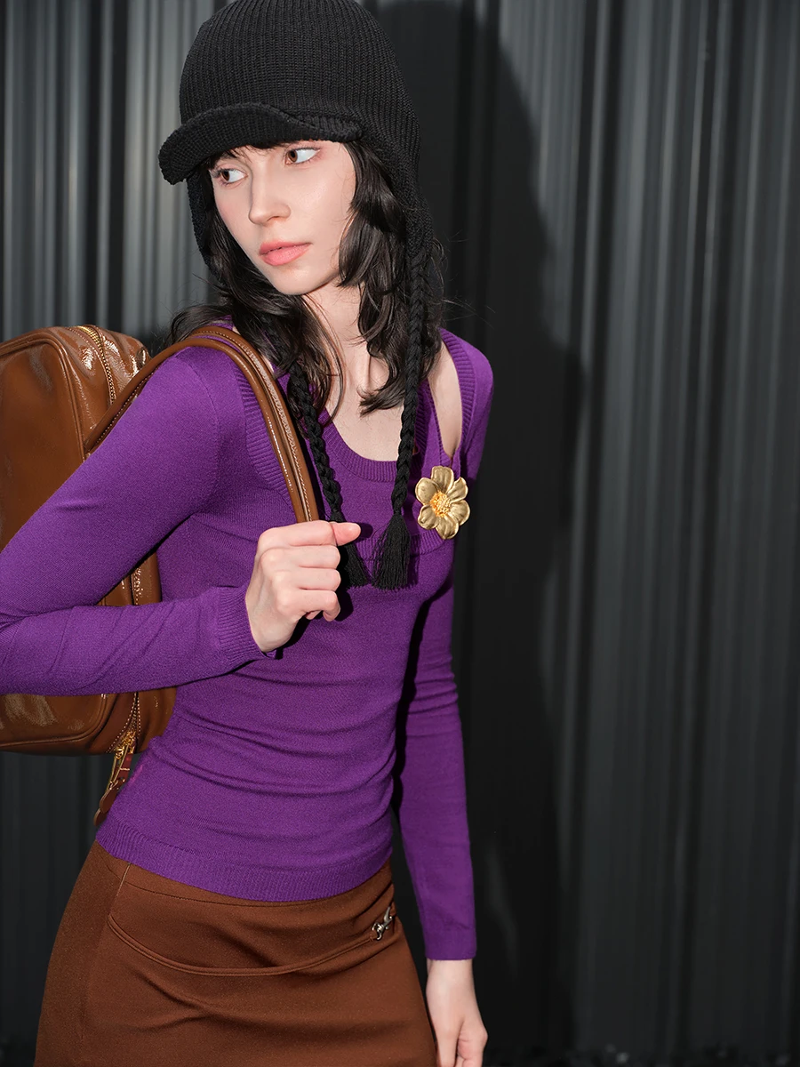 

Фиолетовый длинный вязаный свитер U-Ne для женщин, повседневный, высококачественный, уникальный, новинка ранней осени, уличный стиль