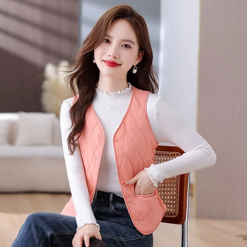 

Autumn Winter ort Thiened Slim Fit down Cotton Vest Warm Inner Zipper Sle round Ne Cotton Blend Commute Sle