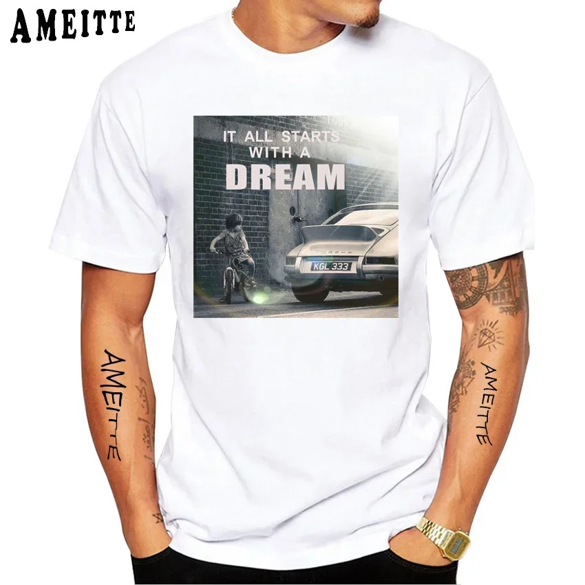 

New Summer Men Short Sleeve RWB 993 Manga Style It All Starts With A Dream Car Classic T-Shirt Hip Hop Boy White Casual Tees